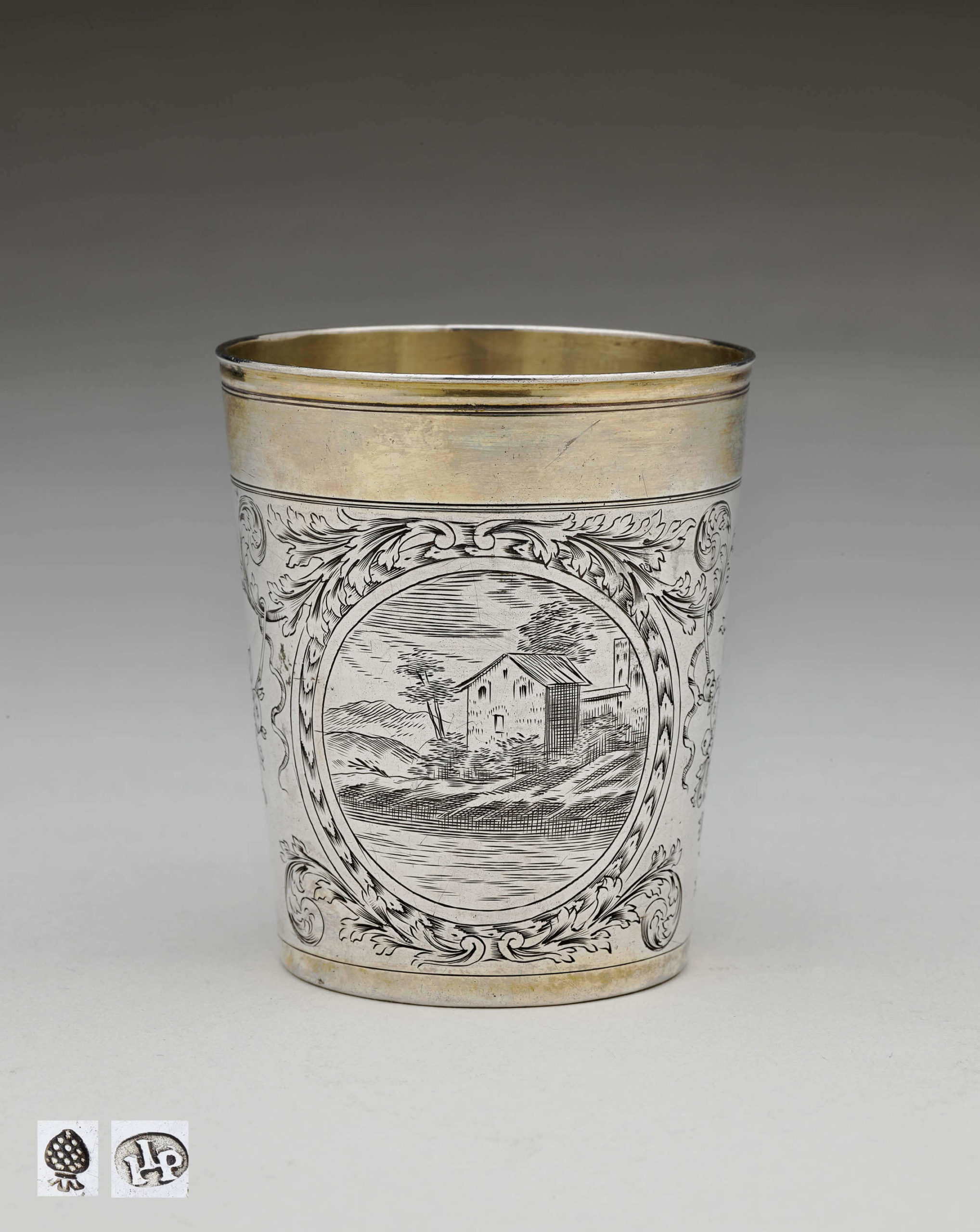 Silver beaker baroque, landscape