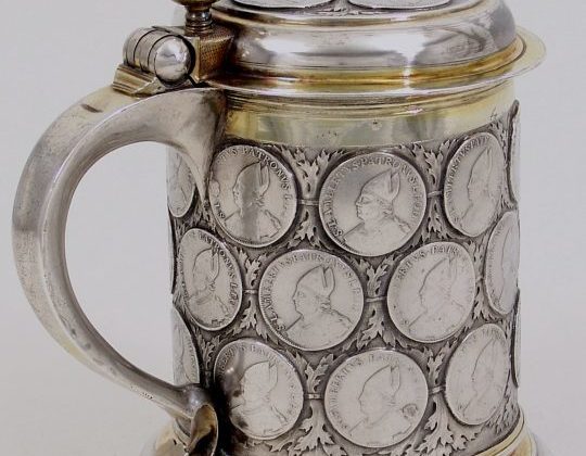 Silver large tankard with coins, Berlin 17th century