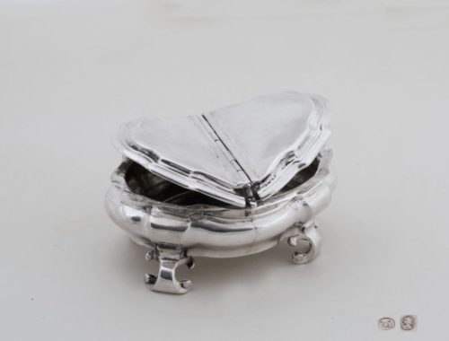 Silver spice box, two compartments