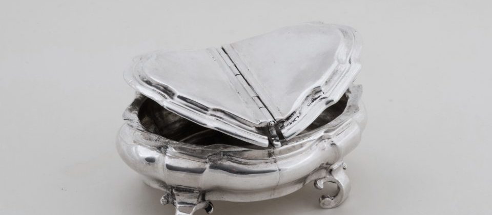 Silver spice box, two compartments