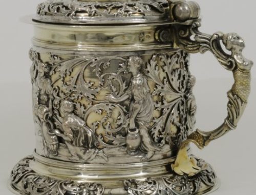 Antique silver tankard, Germany 18th century, biblical scene