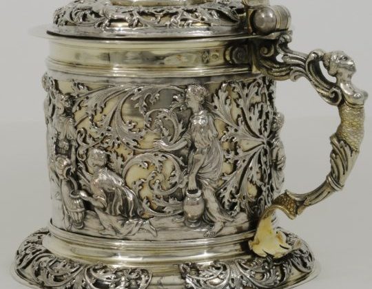 Antique silver tankard, Germany 18th century, biblical scene