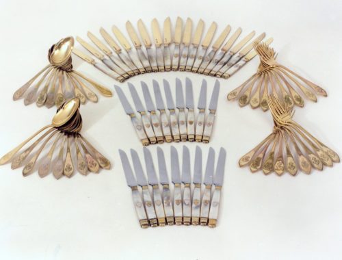 French silver-gilt cutlery set