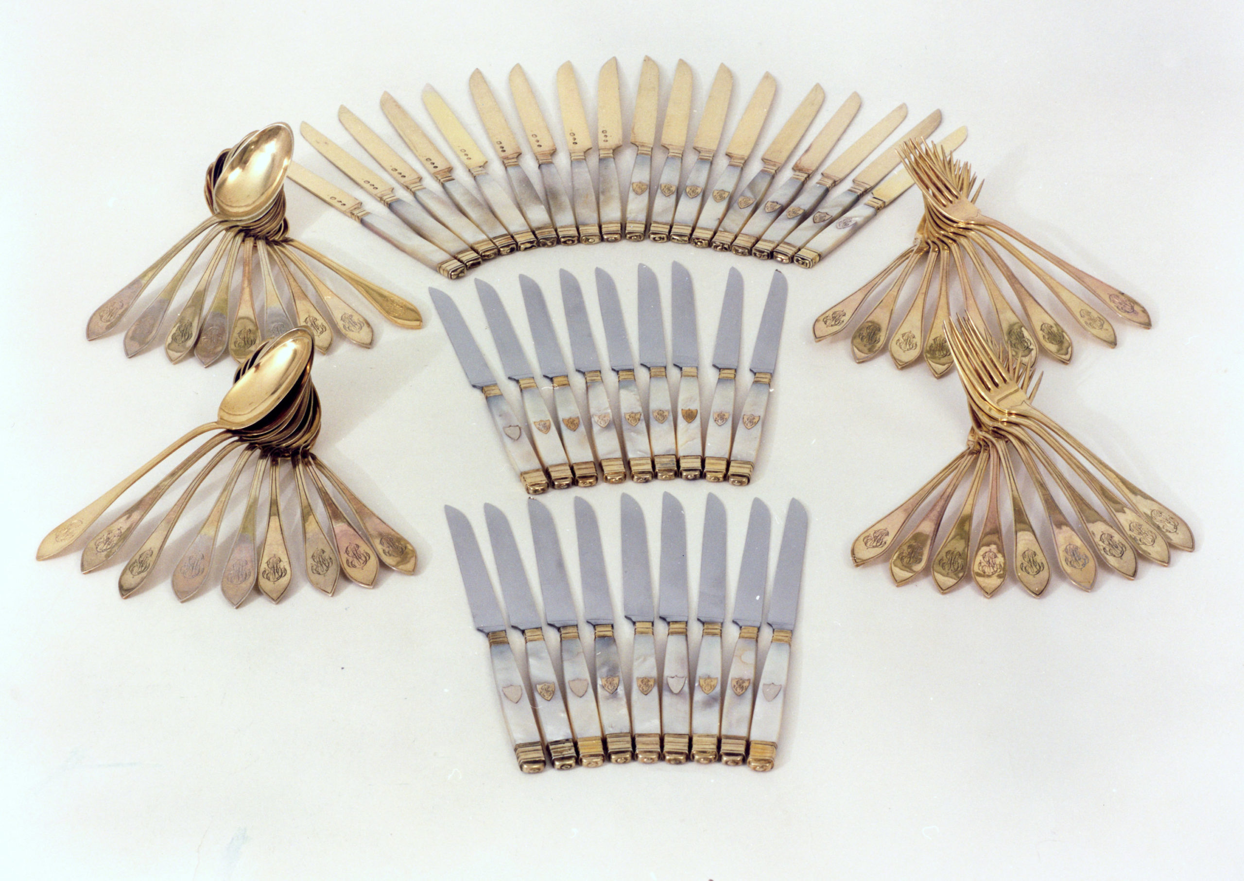 French silver-gilt cutlery set