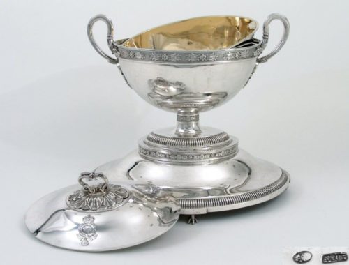 German silver tureen on stand, royal