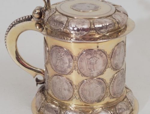 Silver Gilt Coin Tankard, Wild Men, German, 17th century