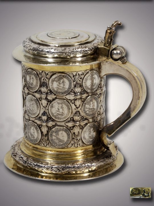 Antique Silver German Coin Tankard, Koenigsberg 18th century