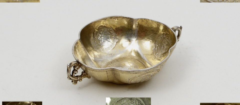 silver drinking bowl, coins 18th c.