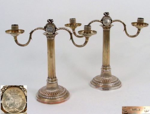 antique silver-gilt candelabra, French neoclassical