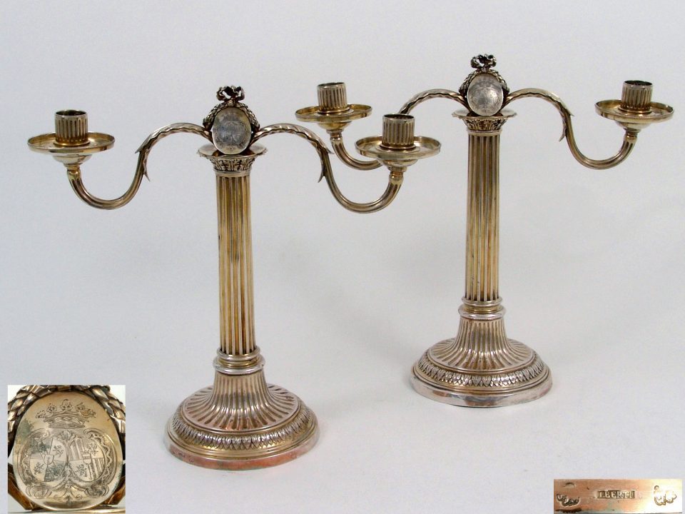 antique silver-gilt candelabra, French neoclassical