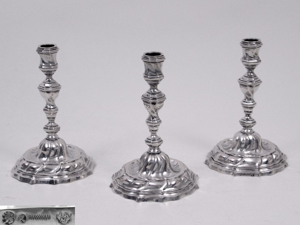 set antique silver candlesticks, 18th c.