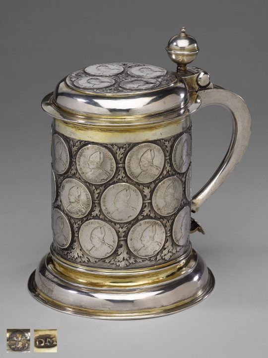 Antique silver tankard with inset coins, 17th century, Berlin