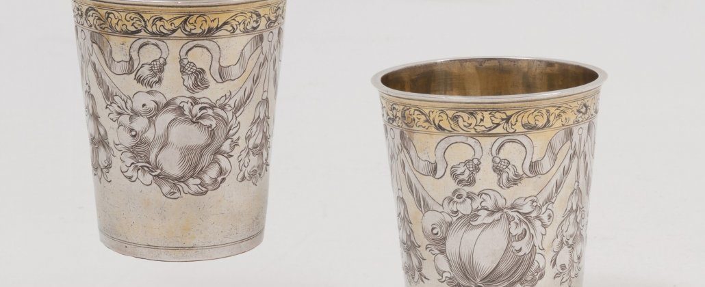 Antique Silver Beakers engraved flowers