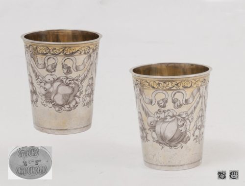 Antique Silver Beakers engraved flowers