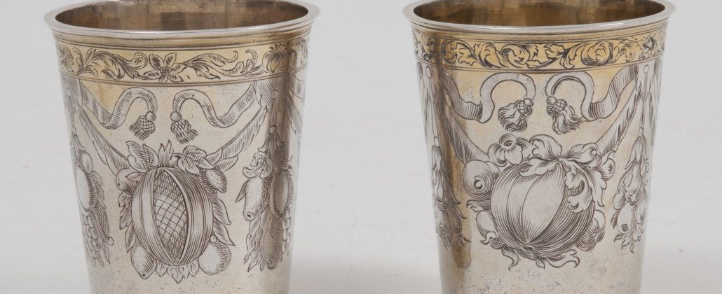 Baroque antique silver beakers patly gilt