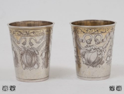 Baroque antique silver beakers patly gilt